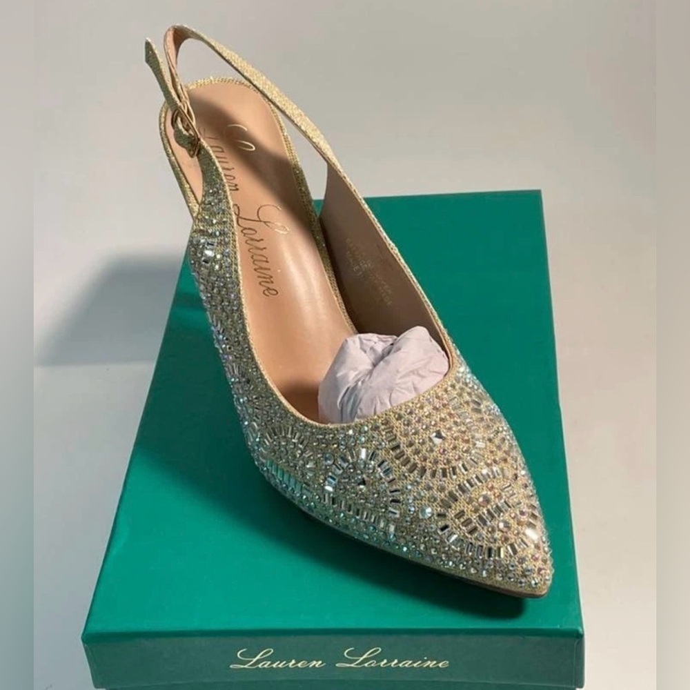 Lauren Lorraine Rachel Gold Embellished Heels Size 7 NIB Holiday Party Shoes - Picture 2 of 12